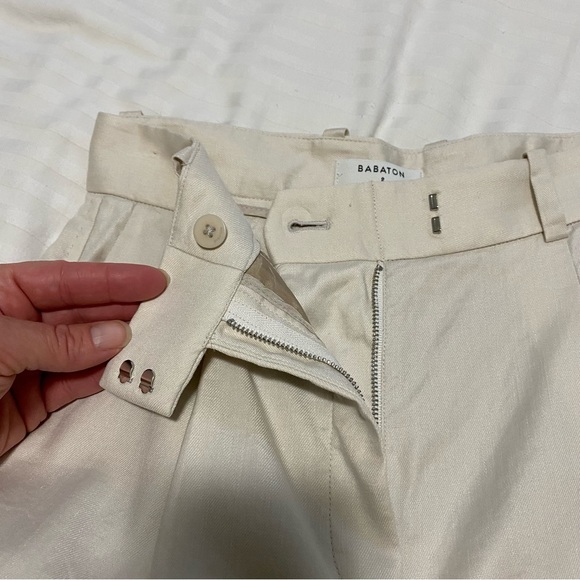 Aritzia Babaton Sidiki Cream Linen Wide Leg High Rise Pant size 2 - Picture 10 of 16